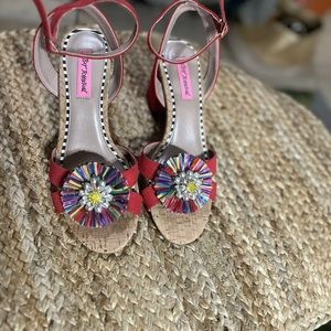 Betsey Johnson Asha Red Strappy Sandals Heels Sz 9 EXCELLENT